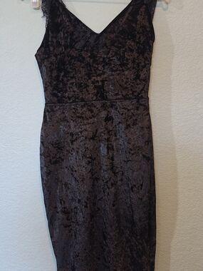 Vintage Y2k Goth Crushed Velvet Black Dress Lace Strap Slip Mini Whimsigoth Sz S